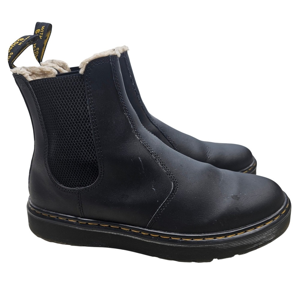 Dr. Martens Dorrian FL Black Leather Faux Fur Lined Chelsea Boots Men 9 Women 10